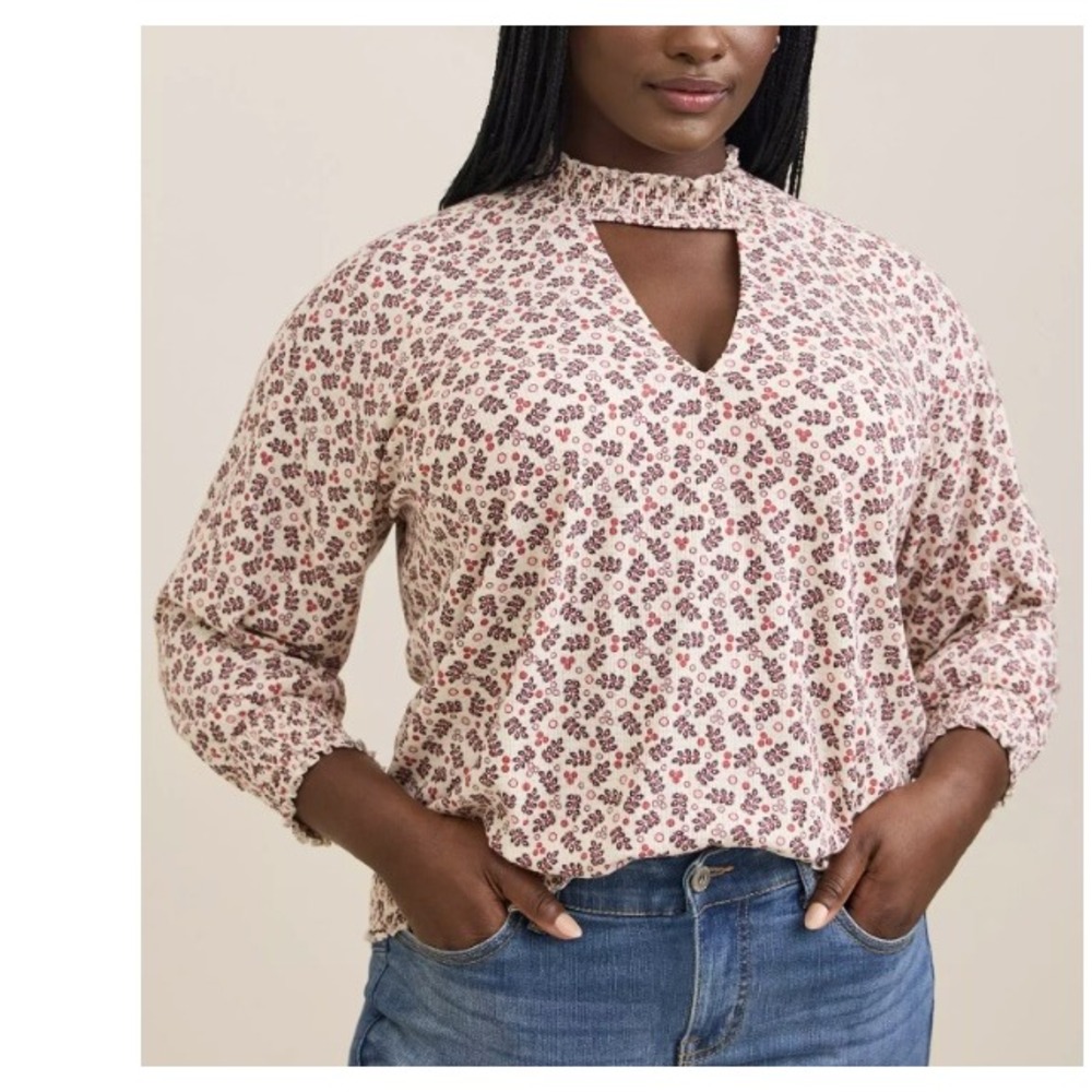 Torrid Soft stretch Smocked Cut Out Detail Leaf Print Casual Top 2X